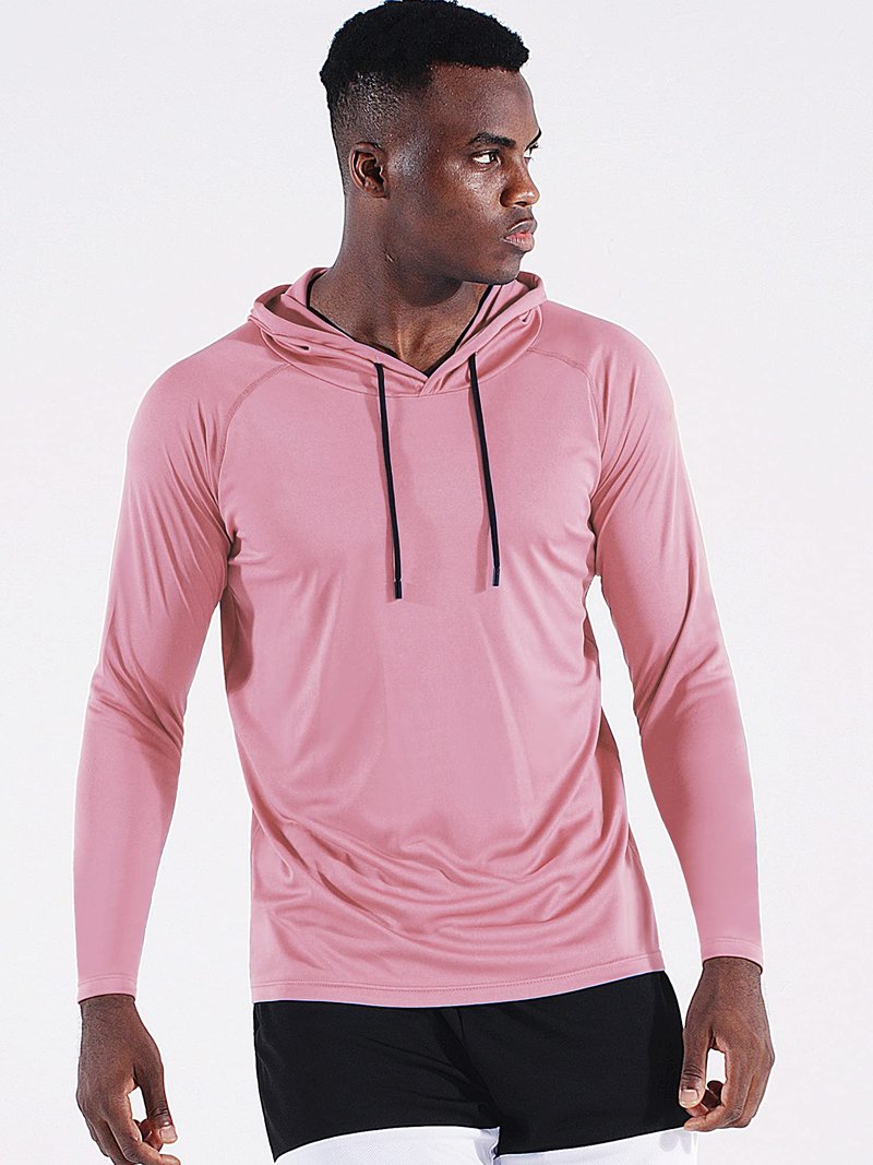 CADMUS Men's Workout Long Sleeve Fishing Shirts UPF 50+ Sun Protection Dry Fit Hoodies,1 Pack,Pink,Large