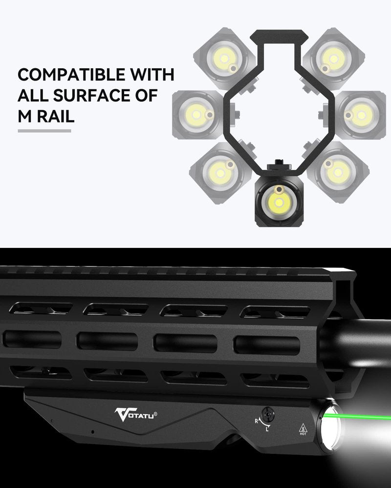 Votatu M9L-G 1600 Lumens Light Laser Combo Compatible with M-Lok Rail Surface, Tactical Flashlight and Green Laser Sight for Rifle, Strobe Function, Magnetic Rechargeable,IIIA Class Laser Output ≤5mw