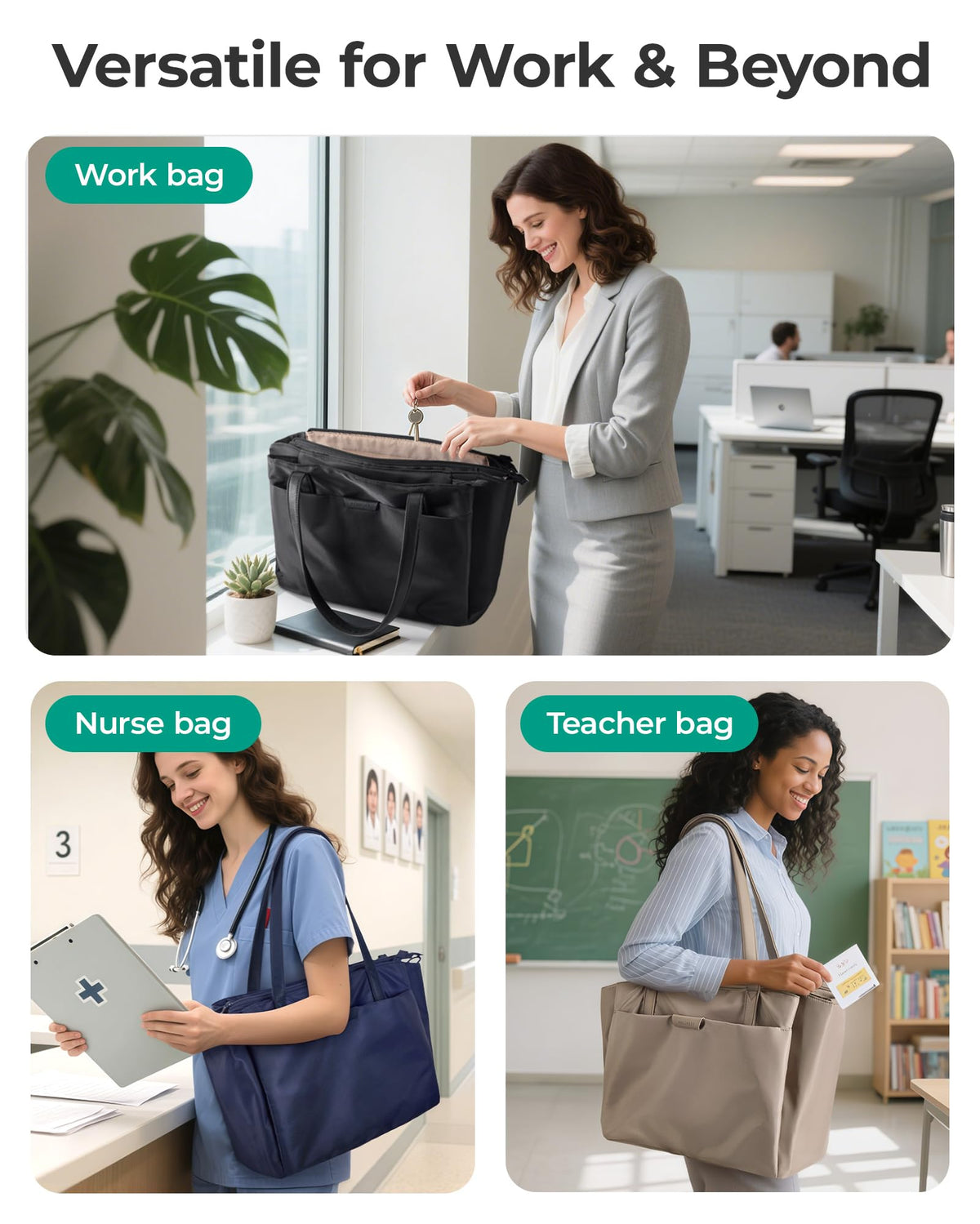 BAGSMART Tote Bag for Women Work, Large Tote Bag with Zipper Teacher Tote with Compartments, Work Tote Women's Purse Shoulder Handbag with Strap for Travel