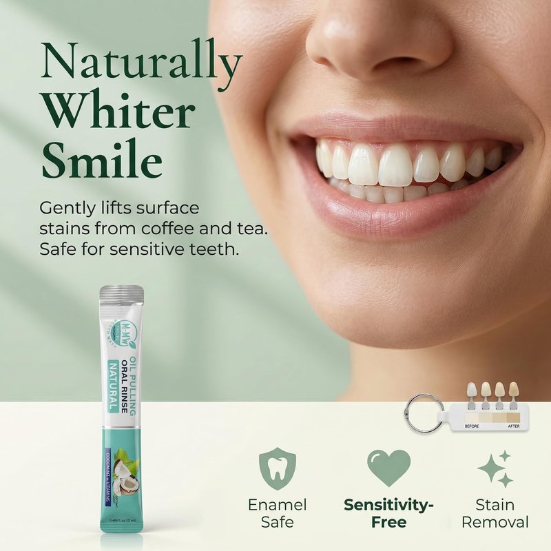 M-MW Coconut Oil Pulling Mouthwash for Fresh Breath (20 Travel Sachets)
