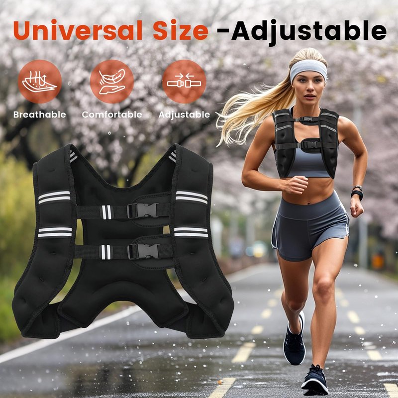 Poudee Weighted Vest, 10LB Weight Vest for Men Women, Body Weight Vests Adjustable with Reflective Stripe for Strength Training, Running, Training Workout, Jogging, Walking - 10LB