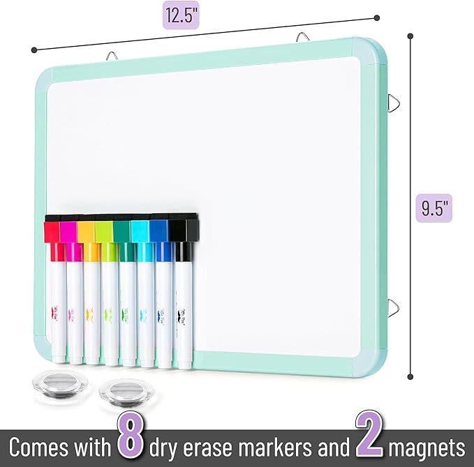 Mr. Pen- Dry Erase Board, 12.5" x 9.5" with 8 Dry Erase Markers and 2 Board Magnets, White Board Dry Erase, Magnetic Dry Erase Board, Small White Board Small Dry Erase Board for Wall