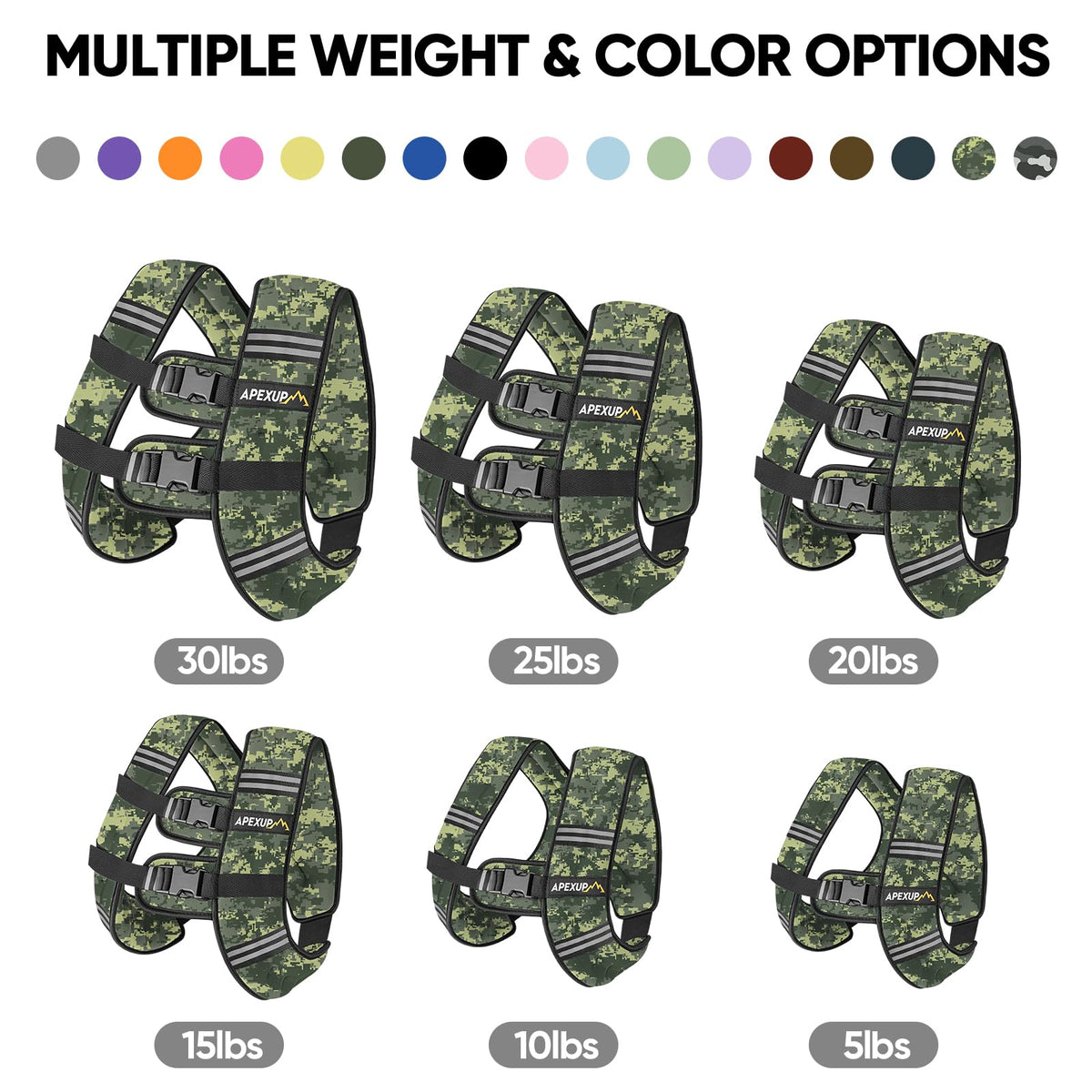 APEXUP 20lbs Weighted Vest Men Women, Weight Vest for Women Workout Equipment for Strength Training Running (Green Digi Camo)
