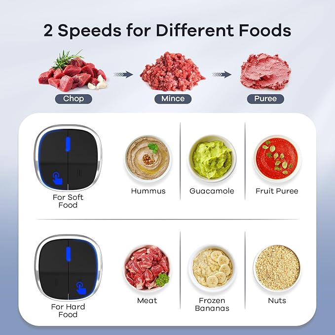 Ganiza Food Processor with Dual Bowls, 2-Speed Food Chopper & Meat Grinder