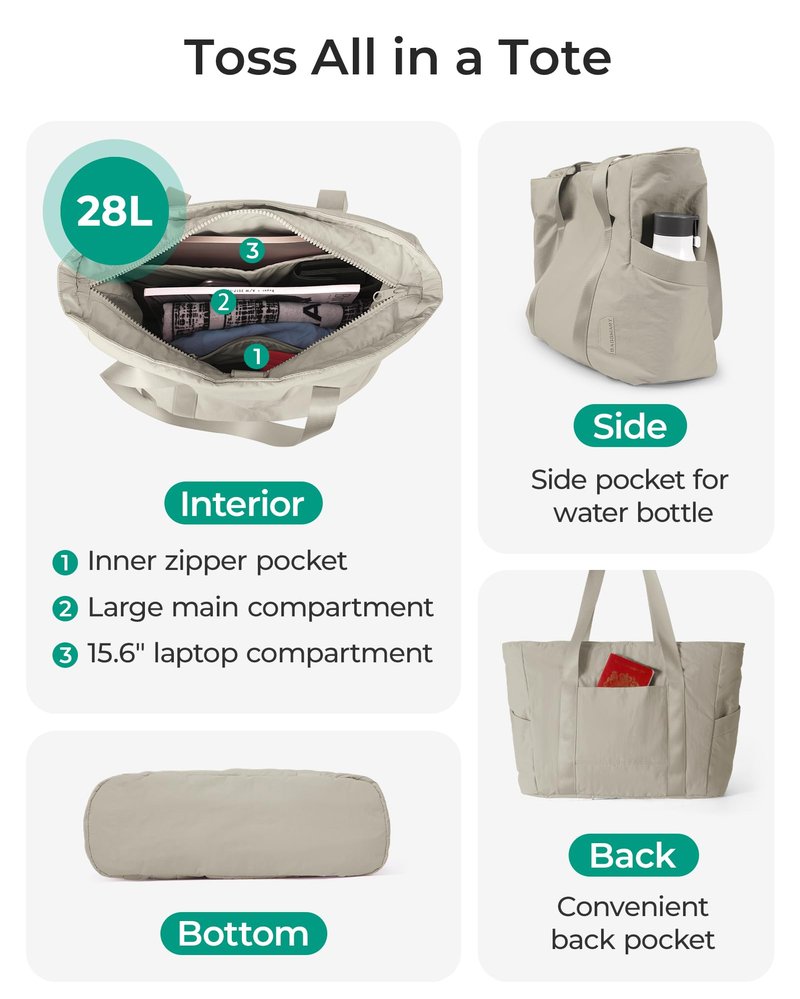 BAGSMART Tote Bag for Women with Zipper, Gym Tote with Compartments, Laptop Work Tote Nurse Dance Yoga Bag for Sport, Travel