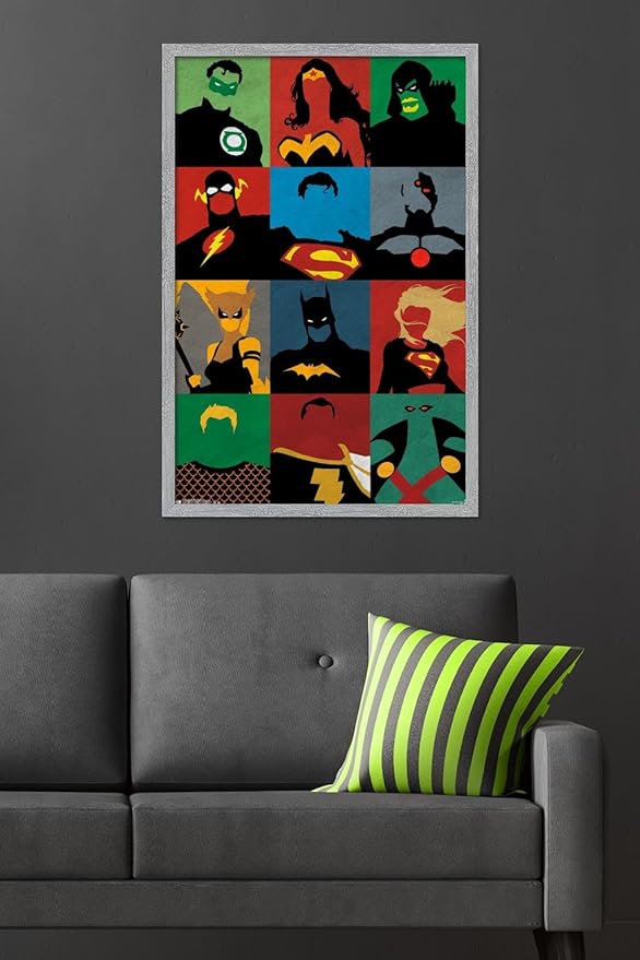 DC Comics Justice League - Minimalist Wall Poster, 34L" x 22.4W", Gray Framed Version
