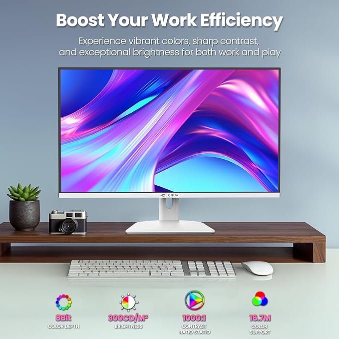 CRUA 32Inch White Monitor, QHD (2560X1440P), 75Hz Computer Monitor, IPS Screen, 120% sRGB, Support AMD FreeSync, Blue Light Filter, HDMI & DP, Built-in Speakers, Wall Mount Installation (75mm*75mm)