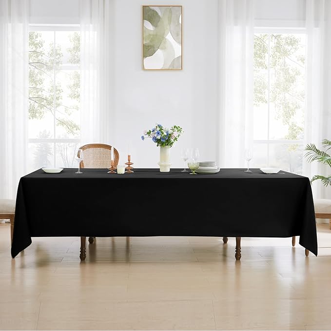 Rectangular Tablecloth 90x156 Inch 2 Pack Black Table Cloths for 8ft Stain Resistant Decorative Washable Polyester Rectangle Tablecloths for Dining Table Banquets Buffet Parties and Wedding