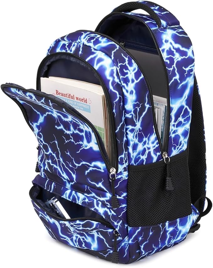 BABUN Backpack for Boys Middle Elementary Set for Kids Bookbag Lightning Laptop School Bags Waterproof With Lunch Box Bag (1-Blue)