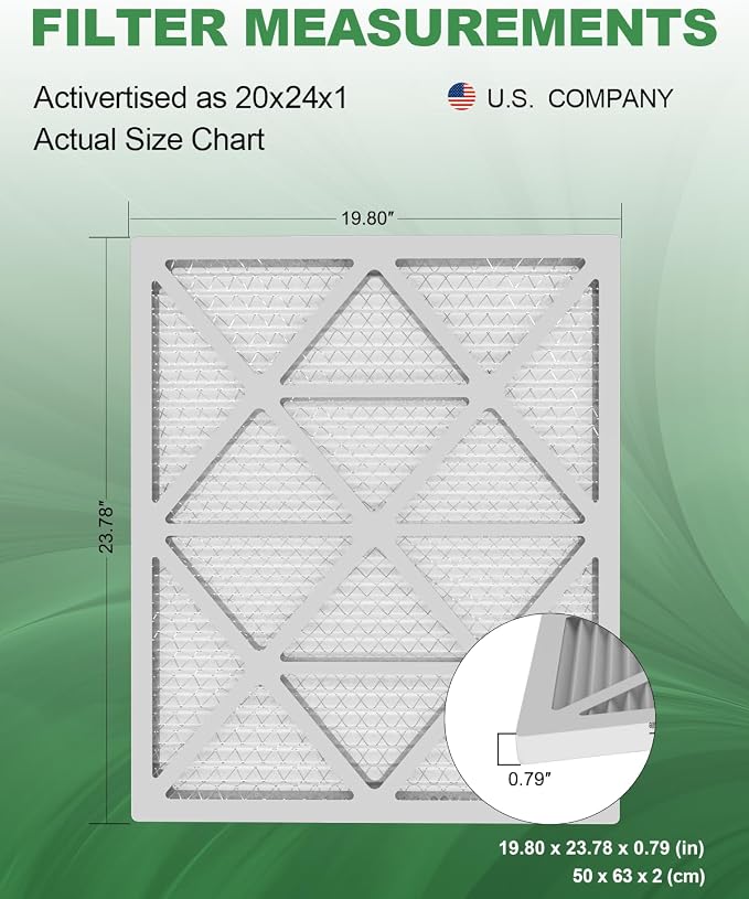 20x24x1 Air Filter 6 Pack, Durable MERV 8 Pleated Home HVAC AC Furnace Filters