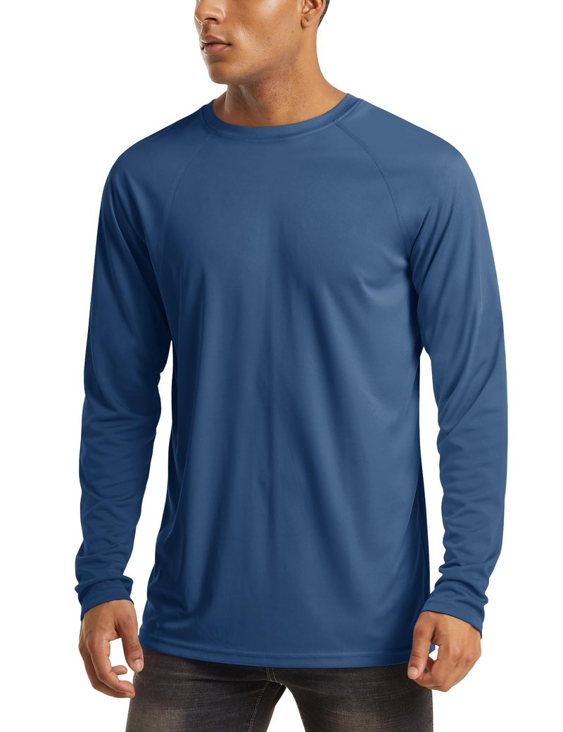 MAGCOMSEN Men's Rash Guard Shirt for Men Long Sleeve Quick Dry Baselayer Shirts Performance Tshirt Swim for Running, Hiking Blue, Grey