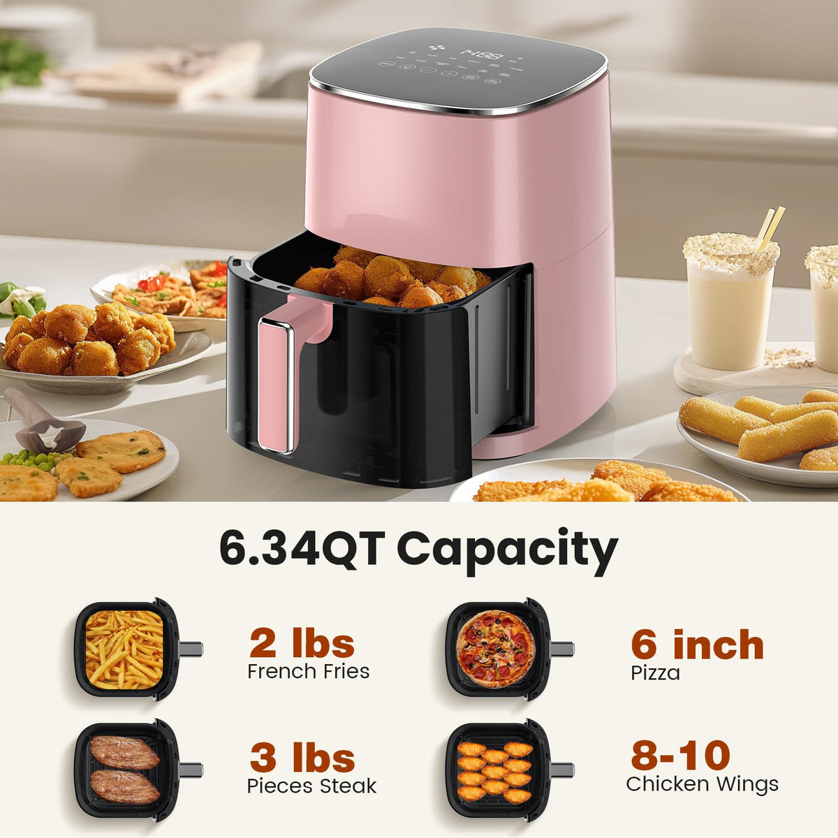 Sweetcrispy Air Fryer 6QT with Window, Square Airfryer Oven 12-in-1 for Family, 400°F Rapid Air Crispy Technology, Roast Bake Dehydrate, Nonstick & Easy-Clean Basket,Grey