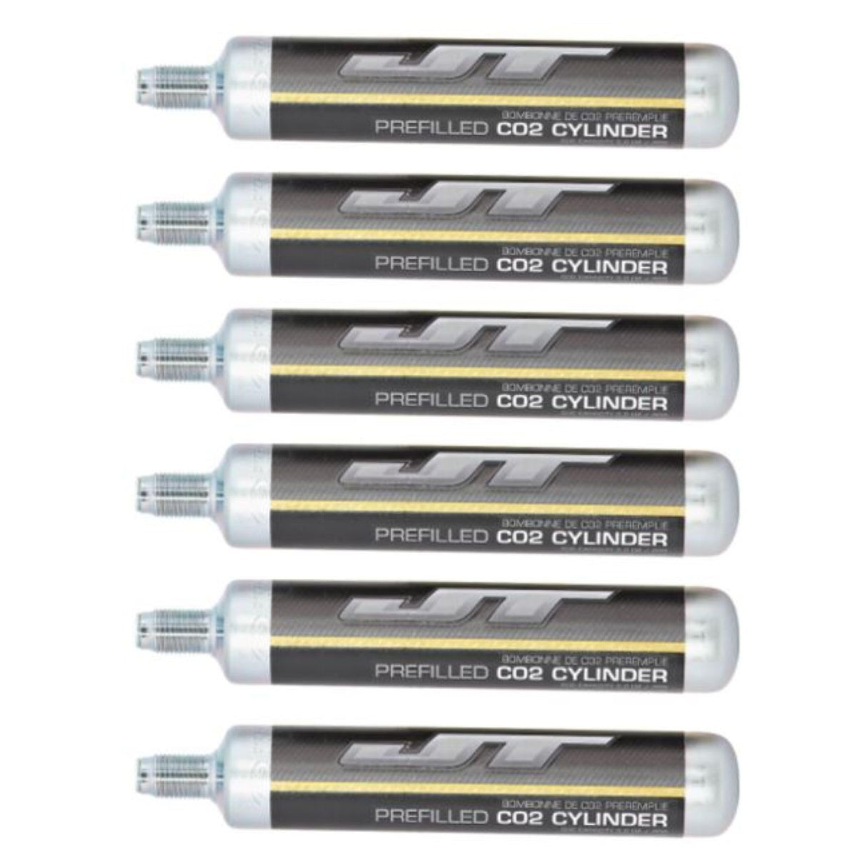 JT Paintball 90G Prefilled CO2 Cylinders - 6 Pack - Easy-to-Use, Long-Lasting Power for Paintball Markers, Airguns, and Airbows