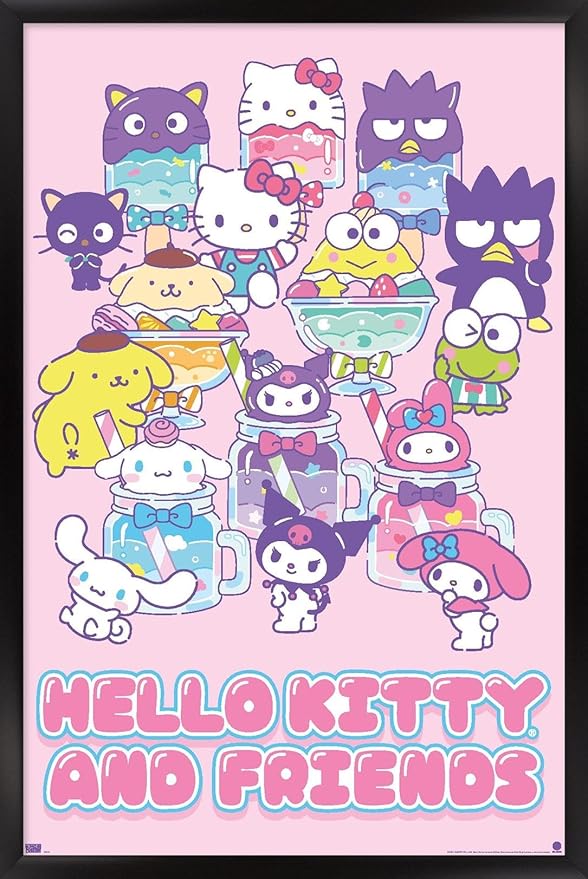 Trends International Hello Kitty and Friends: 24 Summer Fresh - Group Wall Poster, 34L x 22.4W, Black Framed Version