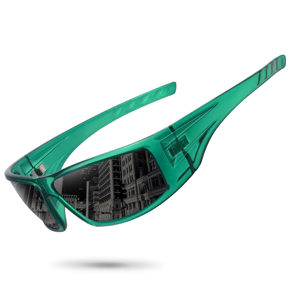 Ofwin Polarized Sports Sunglasses for Men Women Unbreakable Frame Cycling Fishing Wrap Around Sunglasses UV400 Protection 1-Clear Green/Gray Lens