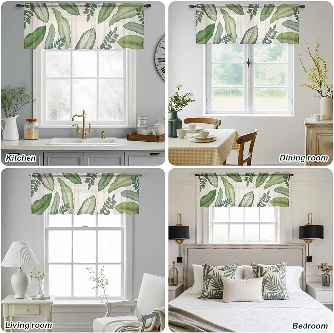Summer Palm Leaf Sheer Valance Curtains