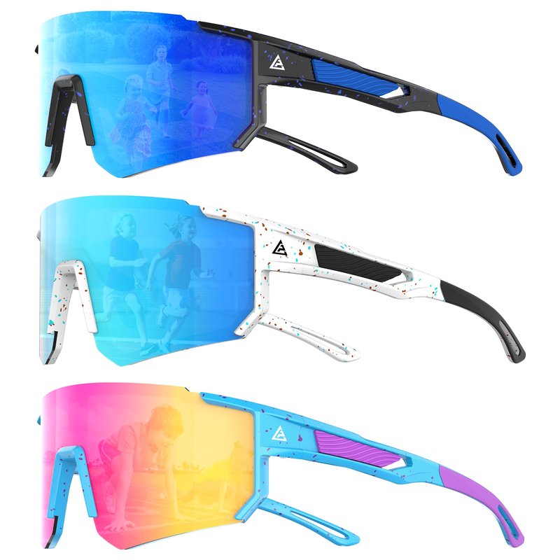 QALLY 3 Pack Kids Sunglasses Youth Baseball Sunglasses for Boys Girls Age 4-14, Cycling Softball Running UV400 Protection Sports