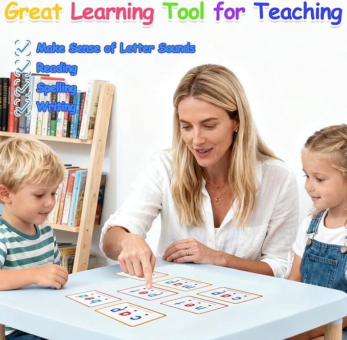 CVC Words Writing & Spelling Cards, Phonics Flash Card, Beginning Phonics Word Builders, Sorting Spelling Word Learning Aids, Speech Therapy, 60 Learning Educaitonal Cards, for Preschool Kindergarten