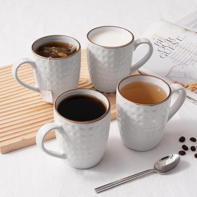 famiware Coffee Mugs Sets for 4, Eden 12 oz Mug Set, Coffee Cups with Handle for Coffee, Tea, Cocoa and Milk, Microwave and Dishwasher Safe, White Circle