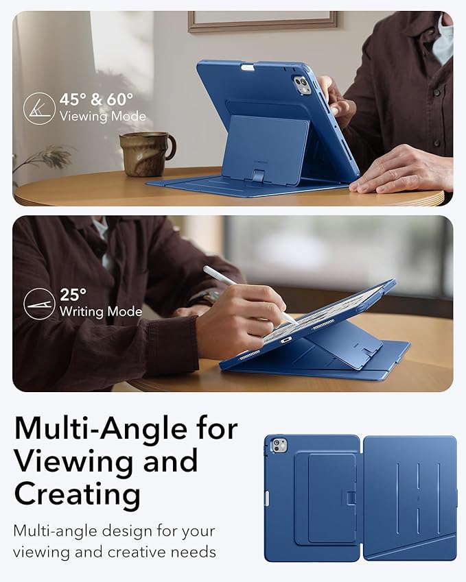 ESR for iPad Pro 13 Inch Case (M5/M4) 2025/2024, Vertical Stand Cover, Multi Stand Angles, Ultra-Stable Case with Pencil Holder, Flip Series, Blue