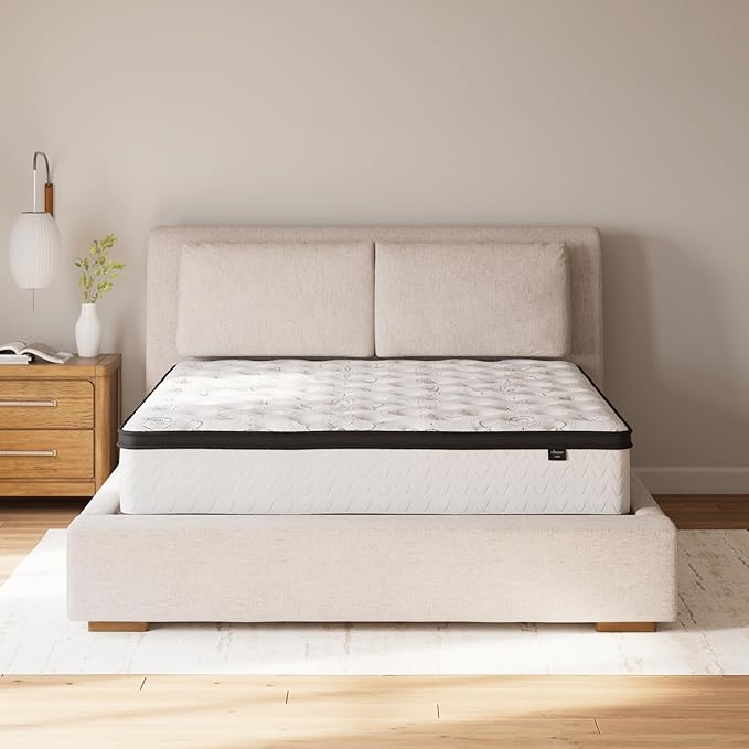 Signature Design by Ashley Full Size Chime 12 Inch Medium Firm Hybrid Mattresswith Cooling Gel Memory Foam for Pressure Relief, Fiberglass Free, Mattress In A Box