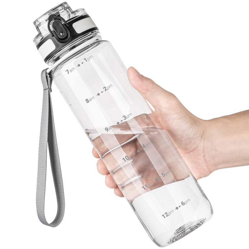 OLDLEY 32 oz Water Bottle, Motivational Water Bottle with Time Marker, Sports Water Bottle With Strap, Leakproof & BPA Free Large Water Bottles for School, Gym, Travel, Outdoor, Tritan, Transparent