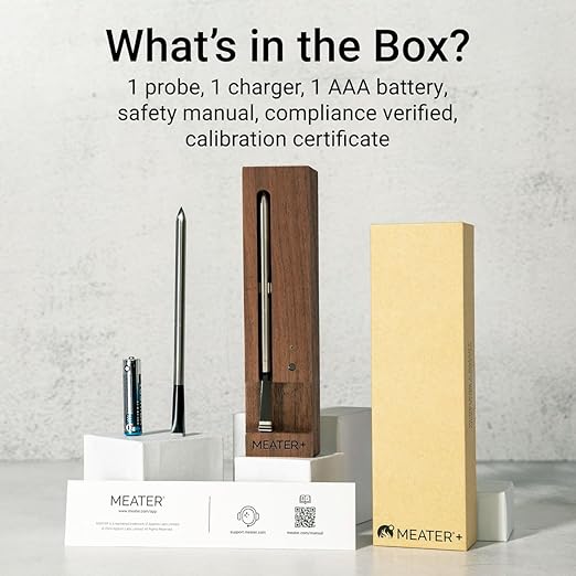 MEATER Plus Smart Meat Thermometer, Walnut, Bluetooth, 165ft, Grill & Oven