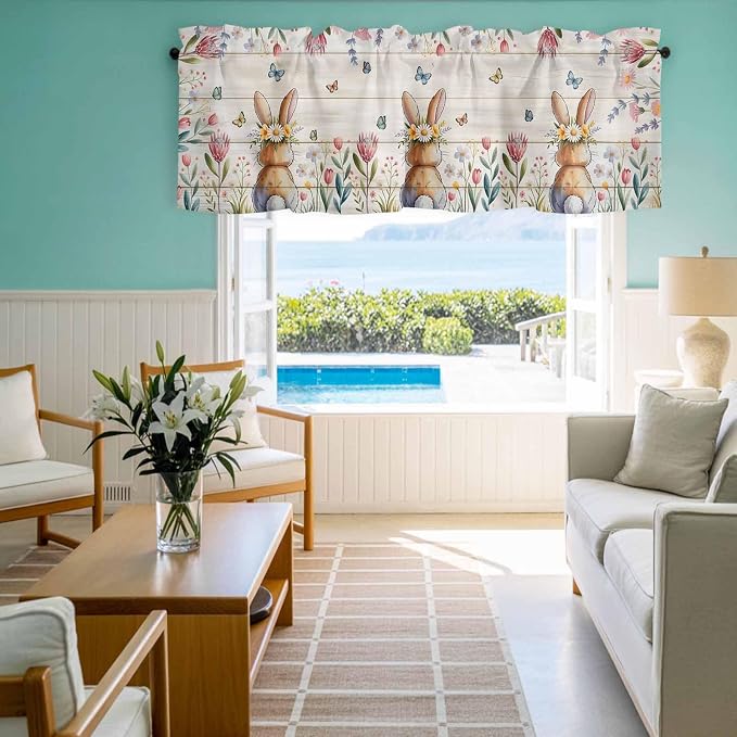 Easter Curtain Valances for Windows, Kitchen Valance Window Treatment, Spring