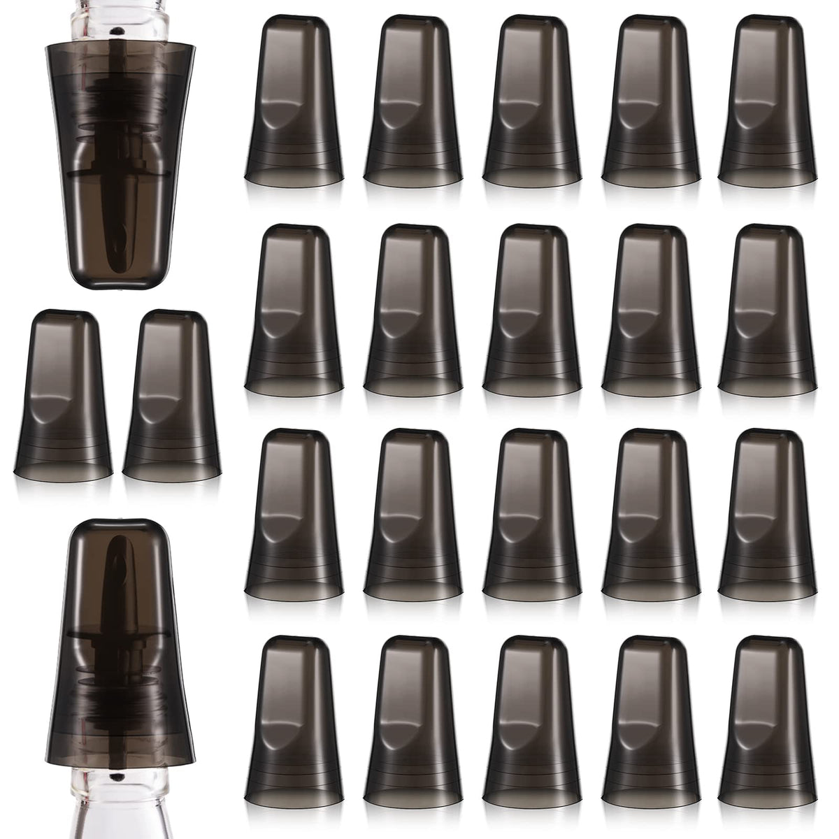 Chengu 24 Pieces Liquor Bottle Covers Pour Spout Covers Bar Toppers for Bottles Universal Pour Dispenser Dust Translucent Silicone Rubber Spout Caps for Bar Home Kitchen Tools Supplies (Black)