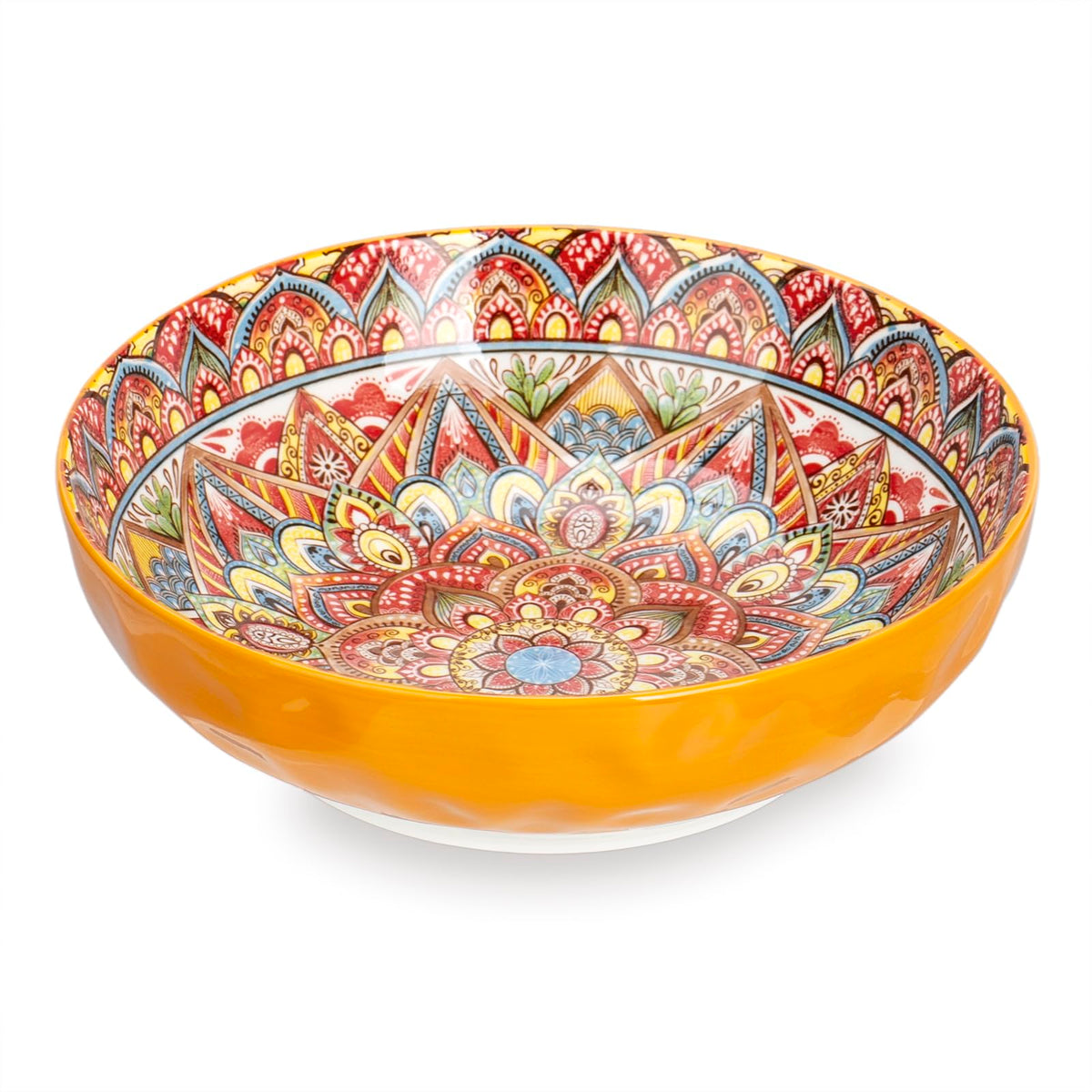 Ronanemon Large Serving Bowls, 75 Oz Fruit Salad Bowls, Bohemian Style Large Porcelain Dishes for Entertaining Parties,Big Bowls for Eating Soup, Salad, Pasta, Fruit, Chips, 10.3 Inch Diameter (red)