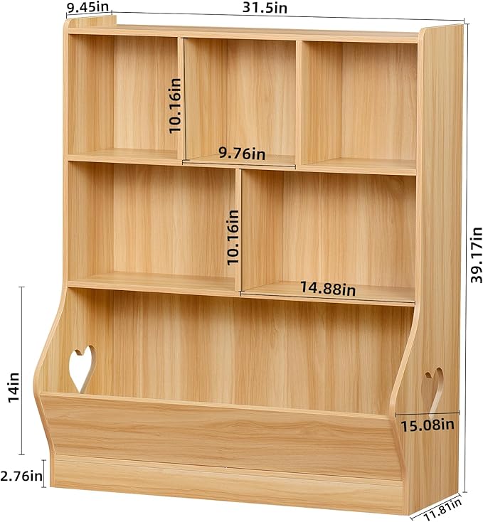 Lerliuo Kids Toy Storage Organizer, 3 Tier Children Small Bookcase and Bookshelf, Toddler 7 Cubby Toy Storage Cabinet, Toy Shelf for Playroom, Bedroom, Living Room, Nursery, School 29.53'' H (Natural)