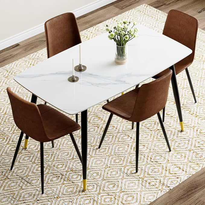 50'' Dining Table Set for 4, Dining Room Sets for 4, Sintered Stone Dining Table Chairs Set of 4, Easy to Assemble，Suitable for Small Spaces