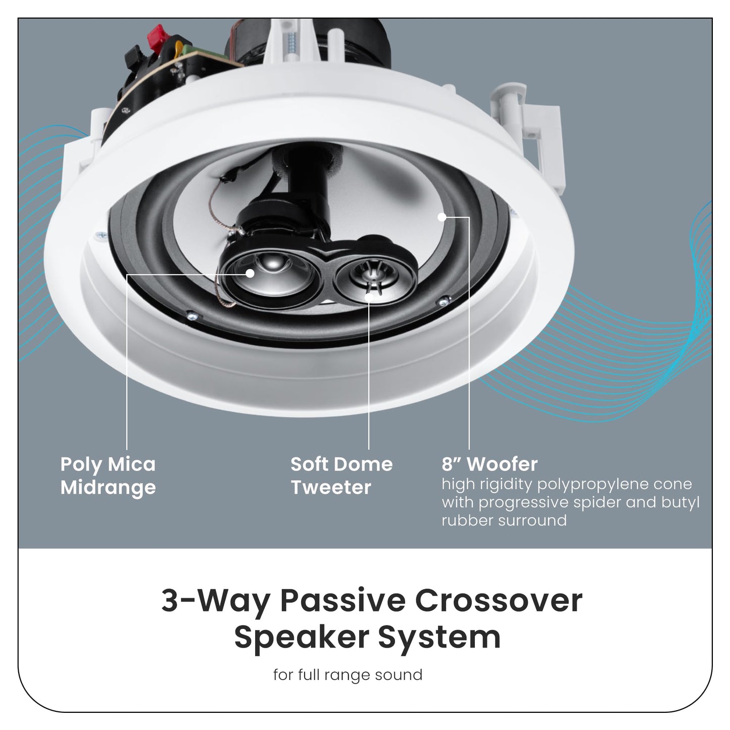 Acoustic Audio CSic83 in Ceiling 8" Speaker Pair 3 Way Home Theater Speakers