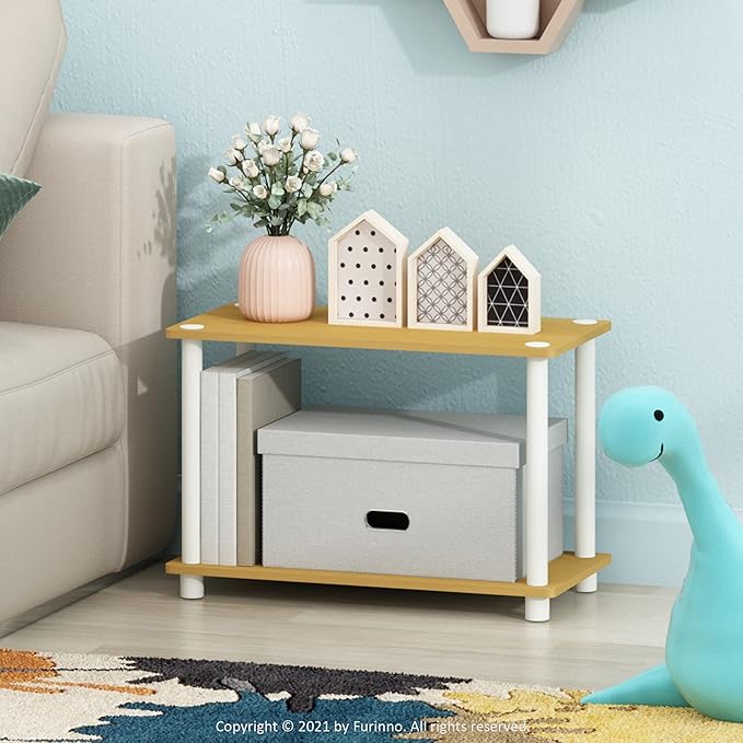 Furinno Turn-N 2-Tier No Tools Tube Shelf/End Table, Single, Beech/White (Pack of 4)