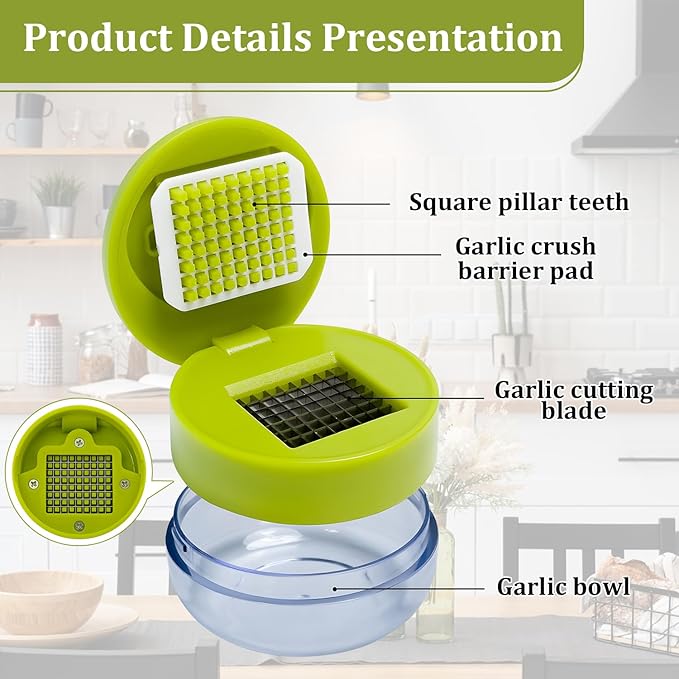 2 Pcs Garlic Press Stainless Steel, Mini Garlic Chopper with Peeler, Cleaning Brush & Scrapers