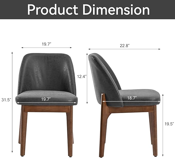 VKNOW Modern Dining Chairs Set of 2, Faux Leather Kitchen Chairs with Wood Legs, Upholstered Side Chair for Kitchen Dining Room, Black