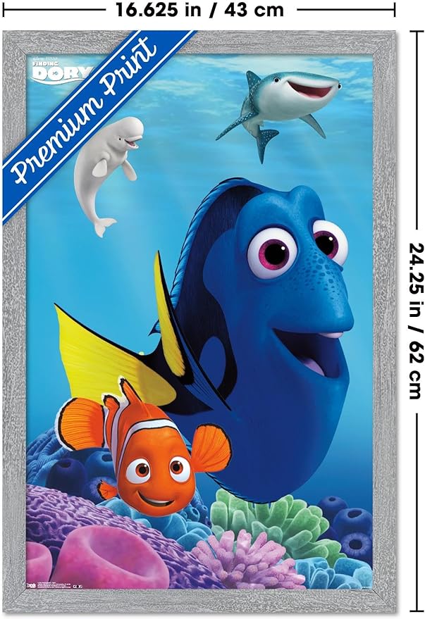 Trends International Disney Pixar Finding Dory - Dory Wall Poster, 22.4L x 14.7W, Gray Framed Version