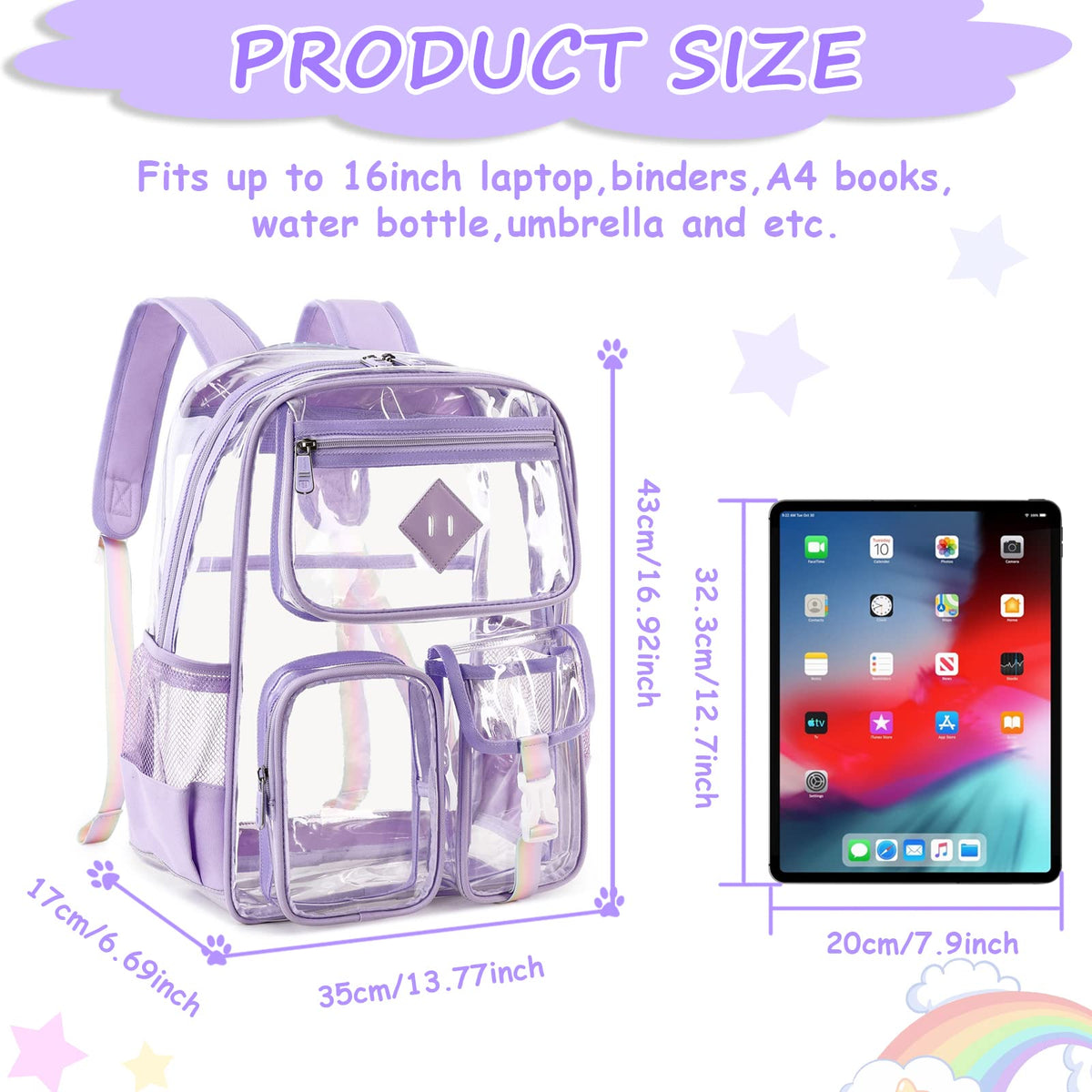 PIG PIG GIRL Clear Backpack for School,Heavy Duty PVC Transparent Bookbag for Girls Stadium Approved See Through Backpack