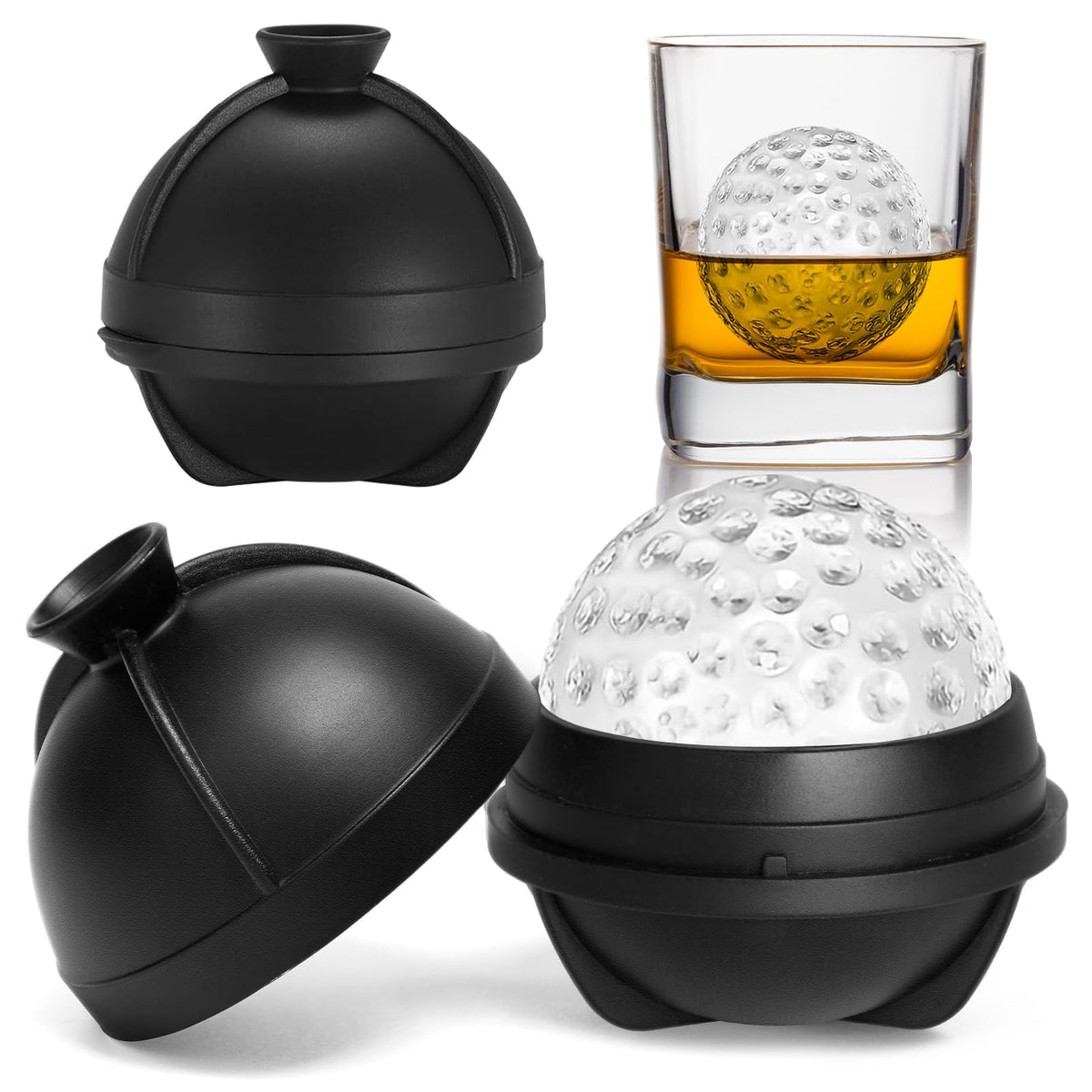 4 Pack Golf Ball Ice Cube Mold 2.5 Inch Large Silicone 3D Golf Ball Ice Cube Molds Novelty Golf Ball Cube Molds Christmas Gifts for Cocktails, Bourbon,Brandy, Whiskey (4, Golf Ball)
