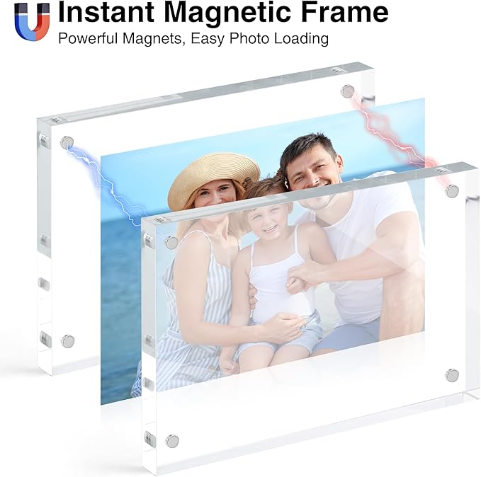 HOUSE DAY Acrylic Picture Frames 5x7, 3 Pack Magnetic 5x7 Picture Frame, Double Sided Clear 5 x 7 Photo Frame with Microfiber Cloth, Frameless FreeStanding 5x7 Frame Gift for Desktop Display