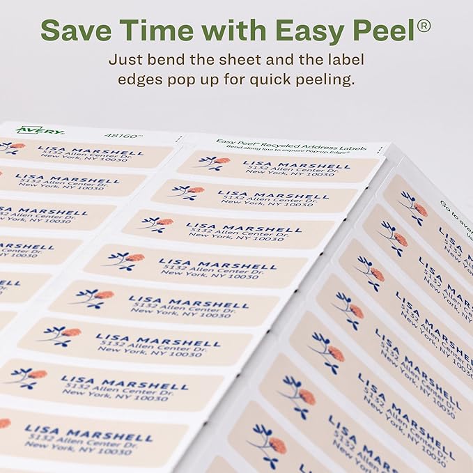 Avery EcoFriendly Recycled Address Labels, 1" x 2-5/8", White, Permanent Label Adhesive, 750 Printable Labels (48160)