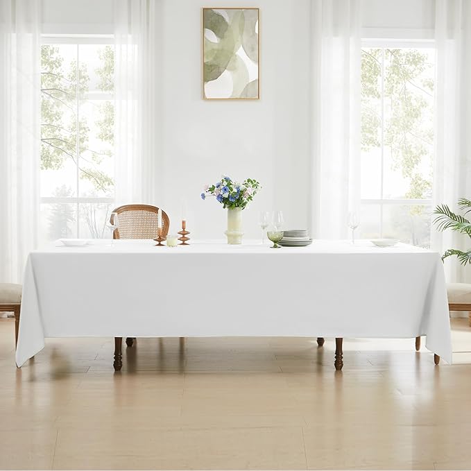 Rectangle Tablecloths 60x120 Inch 10 Pack White Tablecloth for 6ft Washable Decorative Linen Polyester Table Cloths for 8ft Dining Table Banquets Buffet Parties and Wedding