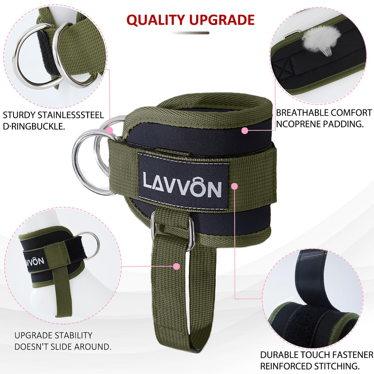 Ankle Straps for Cable Machines Kickbacks - Glute Workout Cuffs Padded