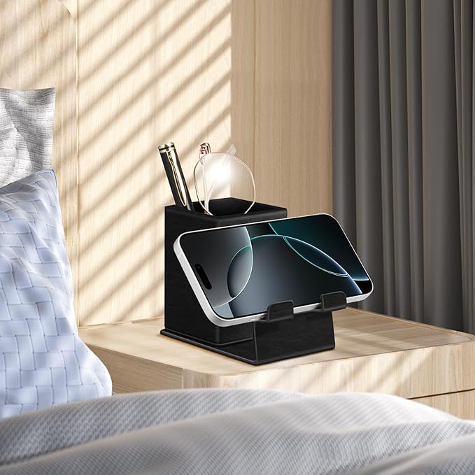FINTIE Pencil Holder With Phone Stand, Eyeglasses Holder, Desktop Organizer Nightstand Accessories Office Supplies Case