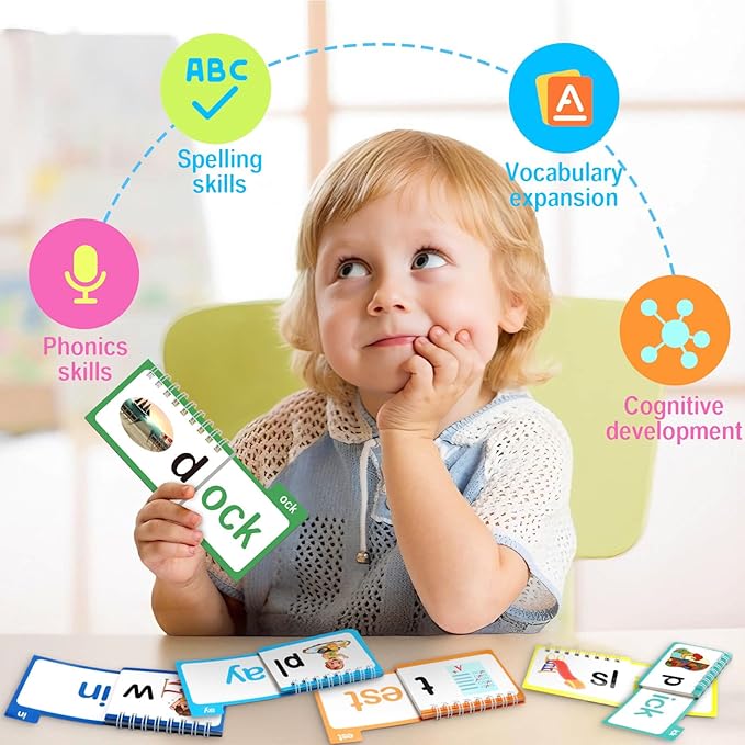 YOTOY 30 Read and Rhyme Flip Books, Word Family ABC Vocabulary Flashcards, Phonics Flash Cards, Kindergarten Sight Word - Learn to Read Activity Games, Toys for Kids Toddlers Ages 2 3 4 5 8 Years Old