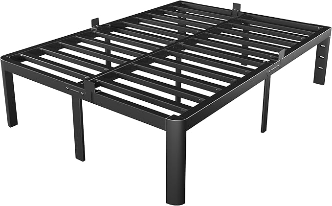 King Size Bed Frames 16 Inch, Metal Black King Bed Frame No Box Spring Needed, DIY Headboard Holes, Heavy Duty Steel Support 3500 LBS, Noiseless, Round Corner Leg, Storage Space, Easy Assembly