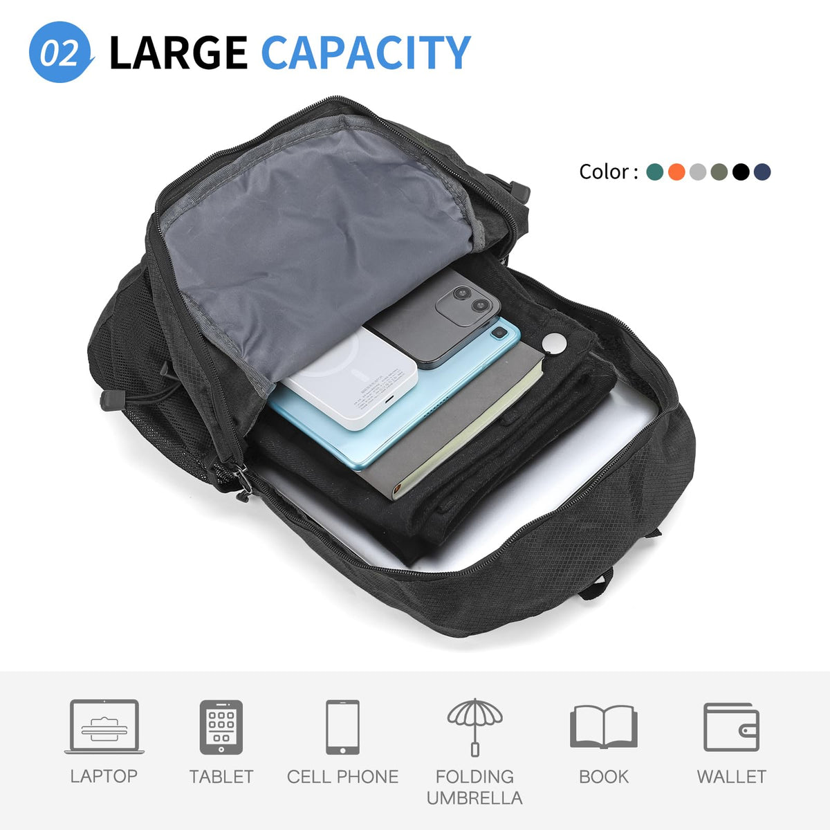 SUIKIHUM 20L Small Hiking Daypack for Women Men, Foldable Packable Backpack, Lightweight Water-Repellent Travel Daypack for Camping Outdoor, Black