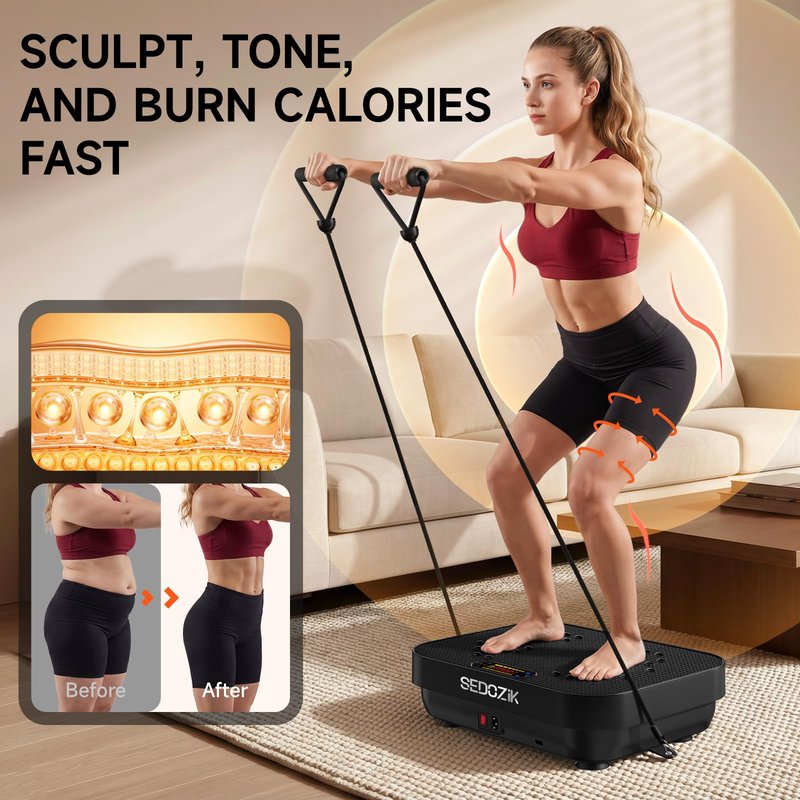 SEDOZIK Vibration Plate Exercise Machine, Vibration Plate for Lymphatic Drainage Weight Loss, 450 Lbs Capacity Full Body Vibrating Platform Workout Equipment with Bluetooth for Home Women Men, Black