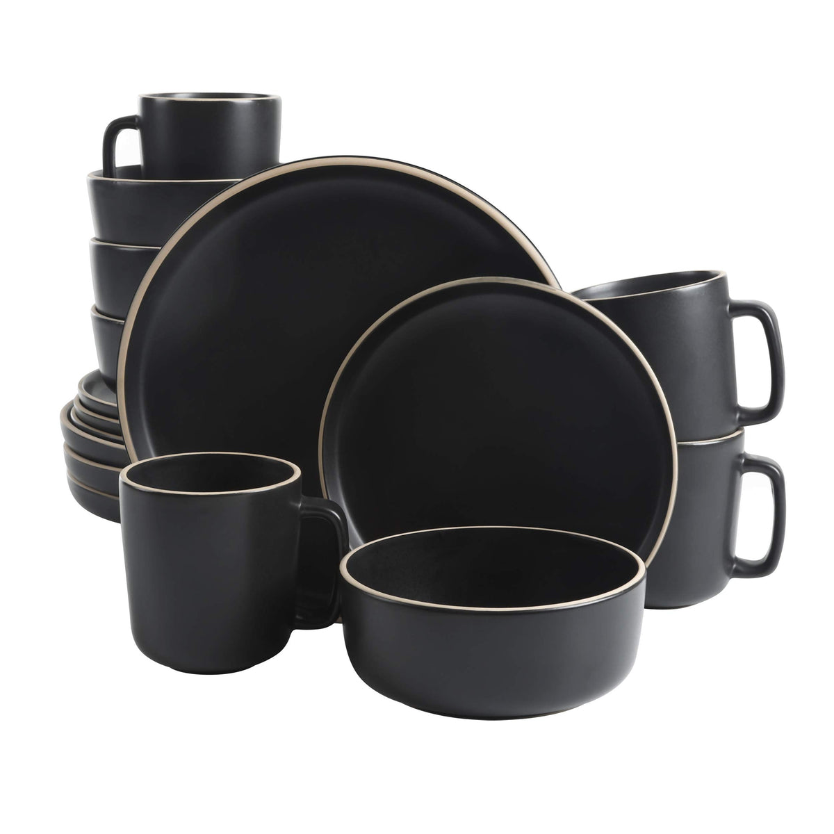 Gibson Home Zuma 16 Piece Round Kitchen Dinnerware Set, Dishes, Plates, Bowls, Mugs, Service for 4, Matte Stoneware, White