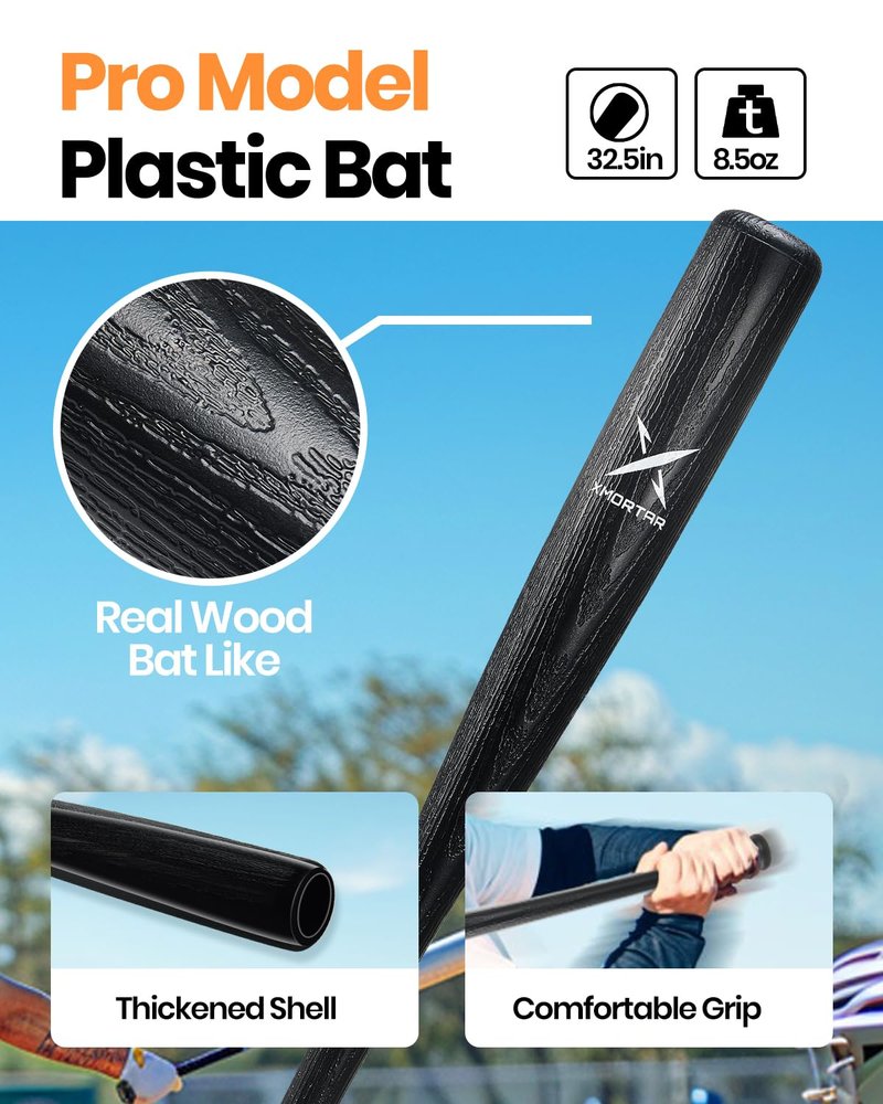 Grand Slam Baseball Bat Set, Includes 1 Plastic Bat, 6 Perforated Balls and 4 Throw Down Bases for Youth, Teenagers, Adults